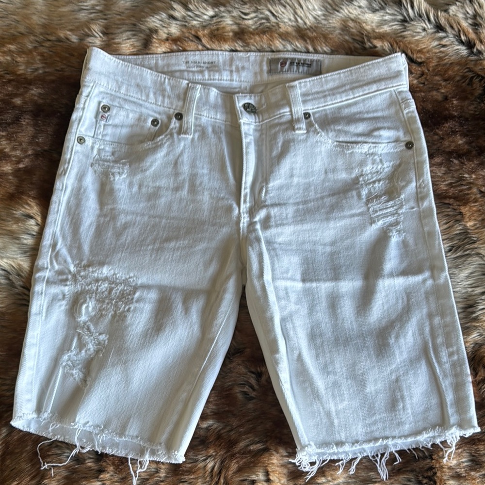 White Distressed Denim Shorts